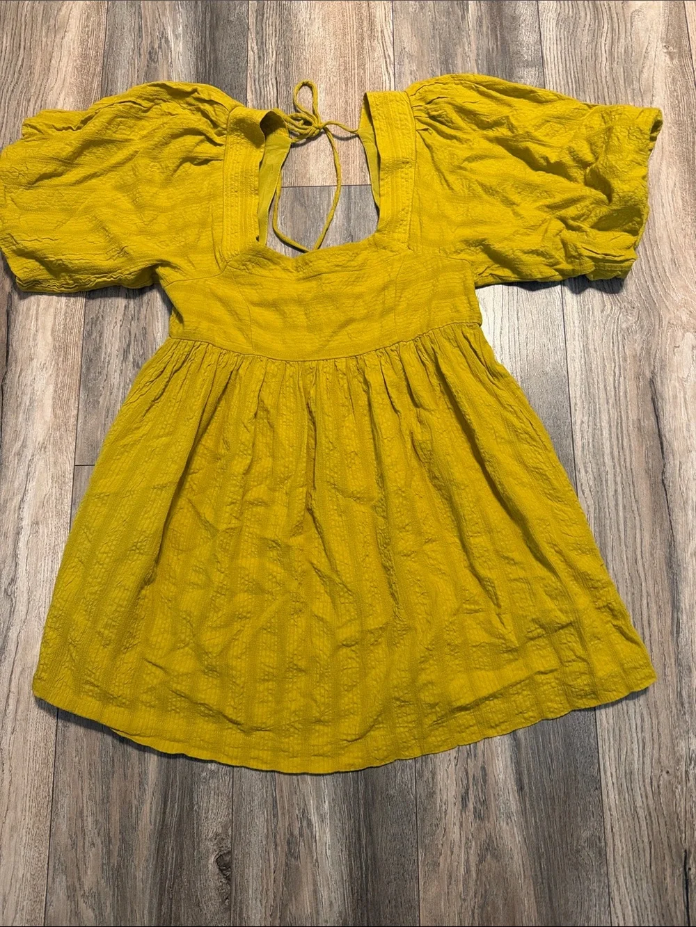 Free People Blouson Mustard Puff-Sleeve Square Neck